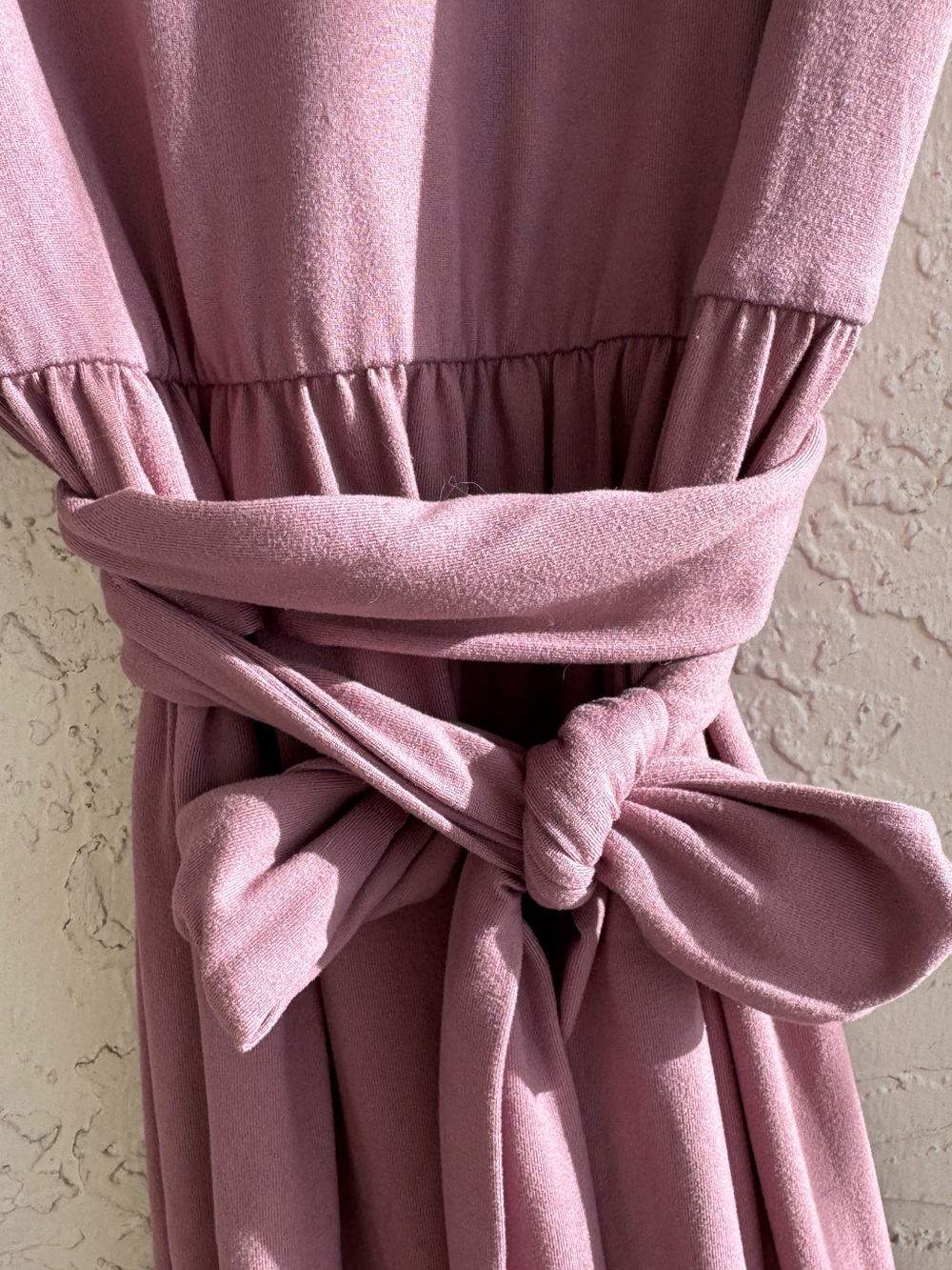 Long-Sleeve Tie-Waist Dress in Dusty Rose Stretchy Snaggy Dress Fits Size S-M